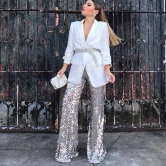 Zara Pants - Zara flared sequin pants .